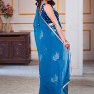 Laxmipati Ishita Blue Geometric Printed Georgette Saree