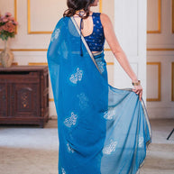 Laxmipati Ishita Blue Geometric Printed Georgette Saree