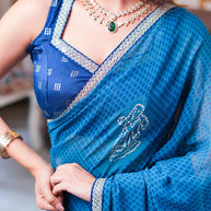 Laxmipati Ishita Blue Geometric Printed Georgette Saree