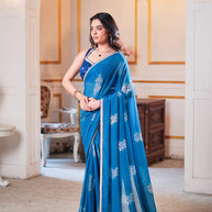 Laxmipati Ishita Blue Geometric Printed Georgette Saree