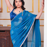 Laxmipati Ishita Blue Geometric Printed Georgette Saree