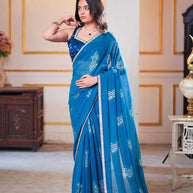Laxmipati Ishita Blue Geometric Printed Georgette Saree