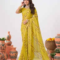 Laxmipati Ishita Yellow Geometric Printed Silk Saree