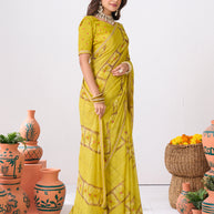 Laxmipati Ishita Yellow Geometric Printed Silk Saree