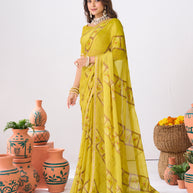 Laxmipati Ishita Yellow Geometric Printed Silk Saree