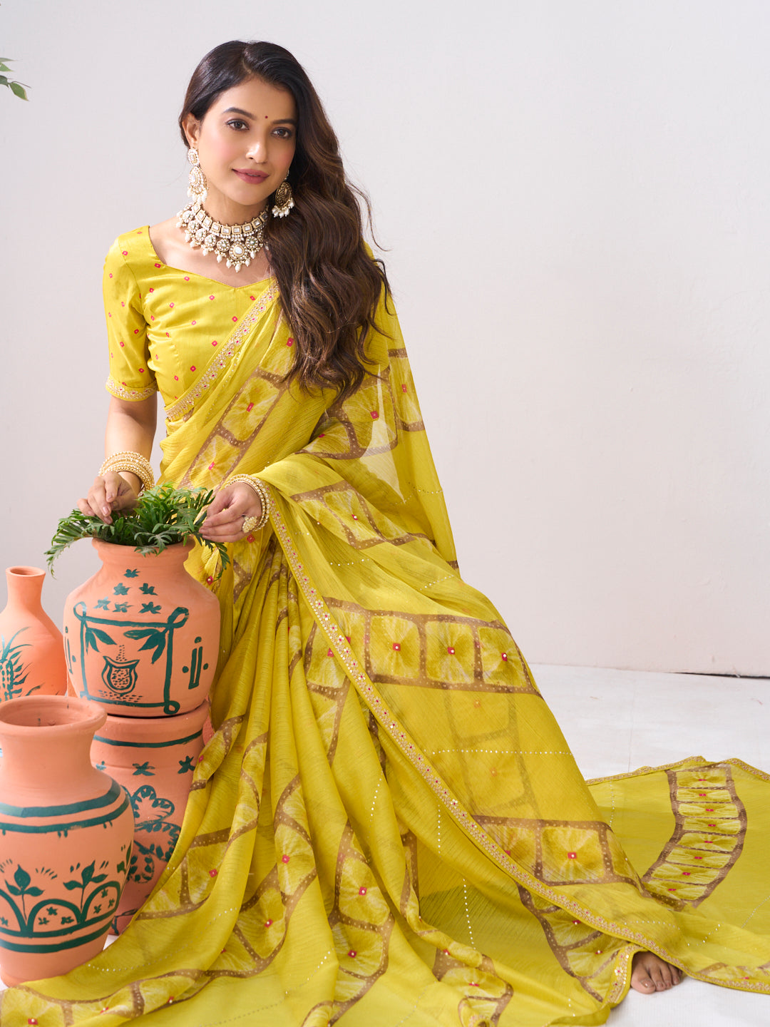 Laxmipati Ishita Yellow Geometric Printed Silk Saree