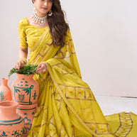 Laxmipati Ishita Yellow Geometric Printed Silk Saree