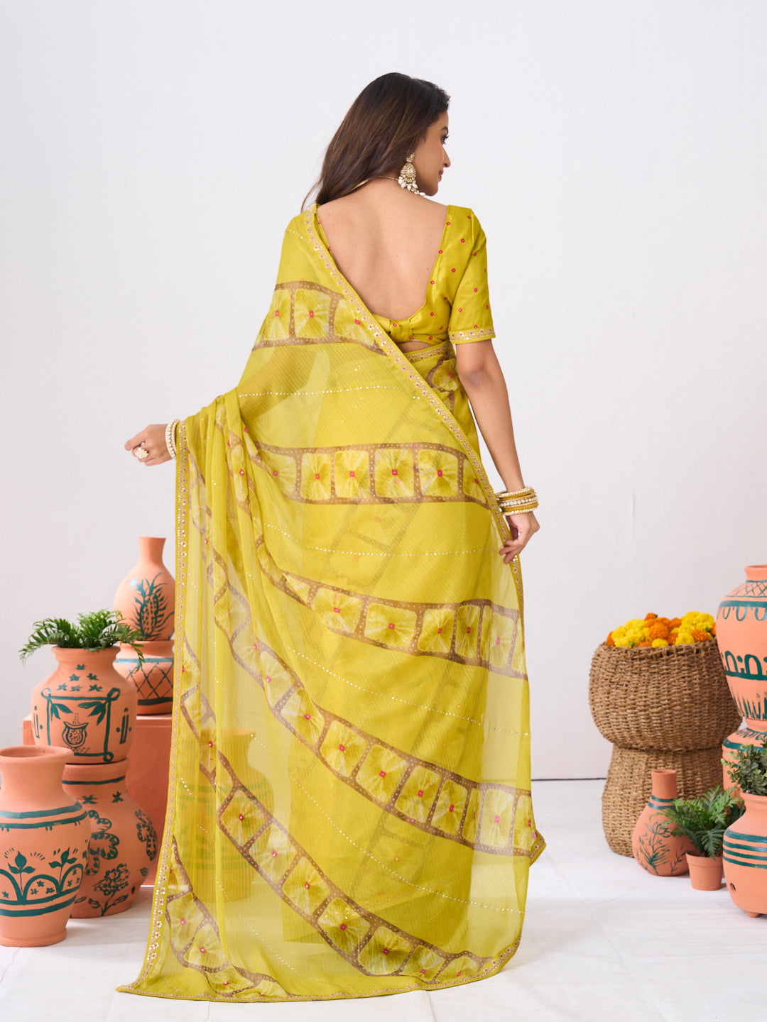 Laxmipati Ishita Yellow Geometric Printed Silk Saree