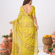 Laxmipati Ishita Yellow Geometric Printed Silk Saree