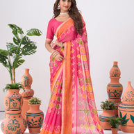 Laxmipati Ishita Pink Geometric Printed Chiffon Saree
