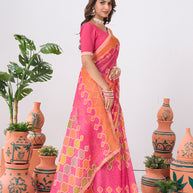Laxmipati Ishita Pink Geometric Printed Chiffon Saree