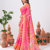 Laxmipati Ishita Pink Geometric Printed Chiffon Saree