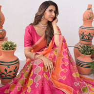 Laxmipati Ishita Pink Geometric Printed Chiffon Saree