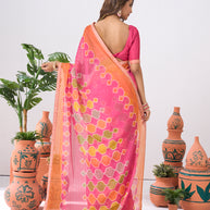 Laxmipati Ishita Pink Geometric Printed Chiffon Saree