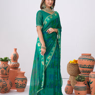 Laxmipati Ishita Teal Blue Geometric  Printed Georgette Saree