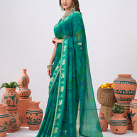 Laxmipati Ishita Teal Blue Geometric  Printed Georgette Saree