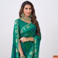 Laxmipati Ishita Teal Blue Geometric  Printed Georgette Saree