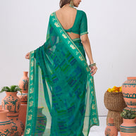 Laxmipati Ishita Teal Blue Geometric  Printed Georgette Saree