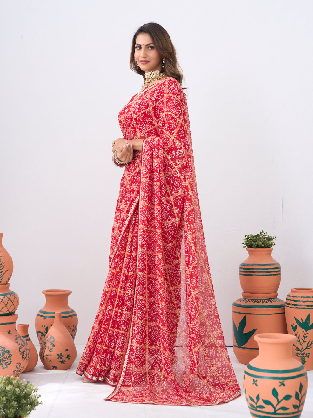 Laxmipati Ishita Red Floral Printed Chiffon Saree