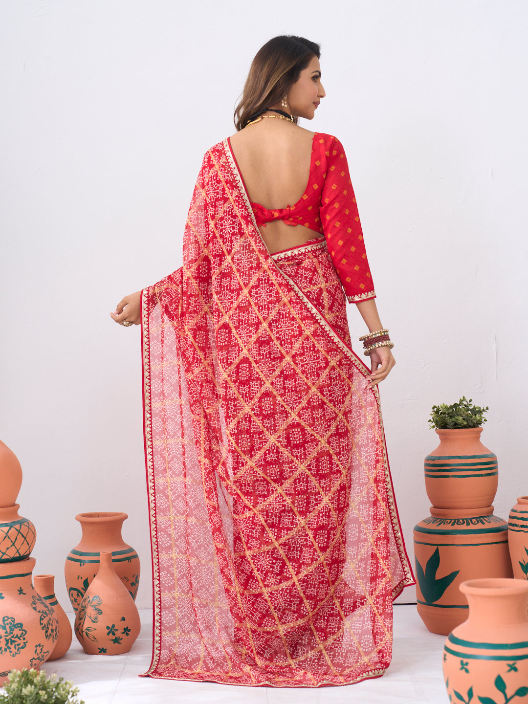 Laxmipati Ishita Red Floral Printed Chiffon Saree