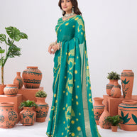 Laxmipati Ishita Teal Blue Geometric Printed Chiffon Saree