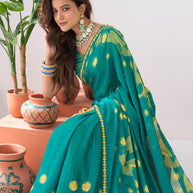 Laxmipati Ishita Teal Blue Geometric Printed Chiffon Saree