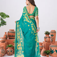 Laxmipati Ishita Teal Blue Geometric Printed Chiffon Saree