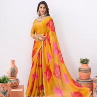 Laxmipati Ishita Mustard Floral Printed Silk Saree