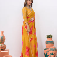 Laxmipati Ishita Mustard Floral Printed Silk Saree