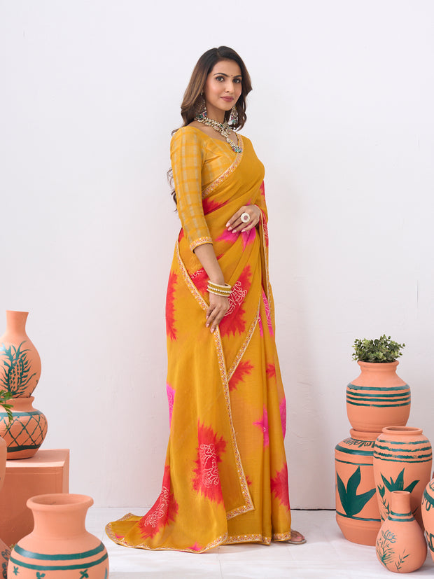 Laxmipati Ishita Mustard Floral Printed Silk Saree