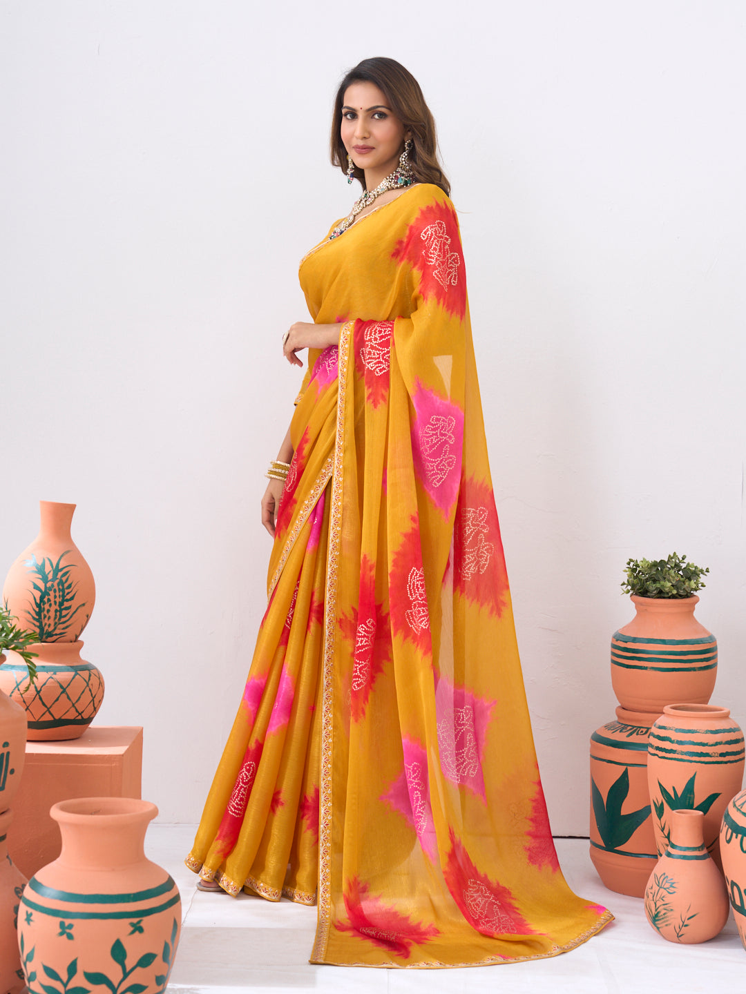 Laxmipati Ishita Mustard Floral Printed Silk Saree