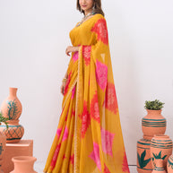 Laxmipati Ishita Mustard Floral Printed Silk Saree