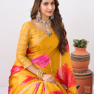 Laxmipati Ishita Mustard Floral Printed Silk Saree