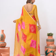Laxmipati Ishita Mustard Floral Printed Silk Saree
