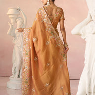 Laxmipati Kesaar Bhog Silk Floral Embroidered Saree in Orange Color