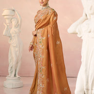 Laxmipati Kesaar Bhog Silk Floral Embroidered Saree in Orange Color