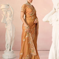 Laxmipati Kesaar Bhog Silk Floral Embroidered Saree in Orange Color