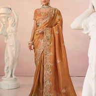 Laxmipati Kesaar Bhog Silk Floral Embroidered Saree in Orange Color