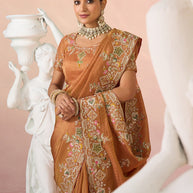 Laxmipati Kesaar Bhog Silk Floral Embroidered Saree in Orange Color