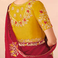 Laxmipati Kesaar Bhog Tissue Organza Floral Embroidered Saree in Red Color