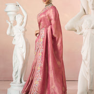 Laxmipati Kesaar Bhog Silk Floral Embroidered Saree in Pink Color