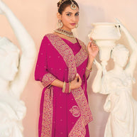 Laxmipati Kesaar Bhog Silk Floral Embroidered Saree in Magenta Color