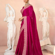 Laxmipati Kesaar Bhog Silk Floral Embroidered Saree in Magenta Color