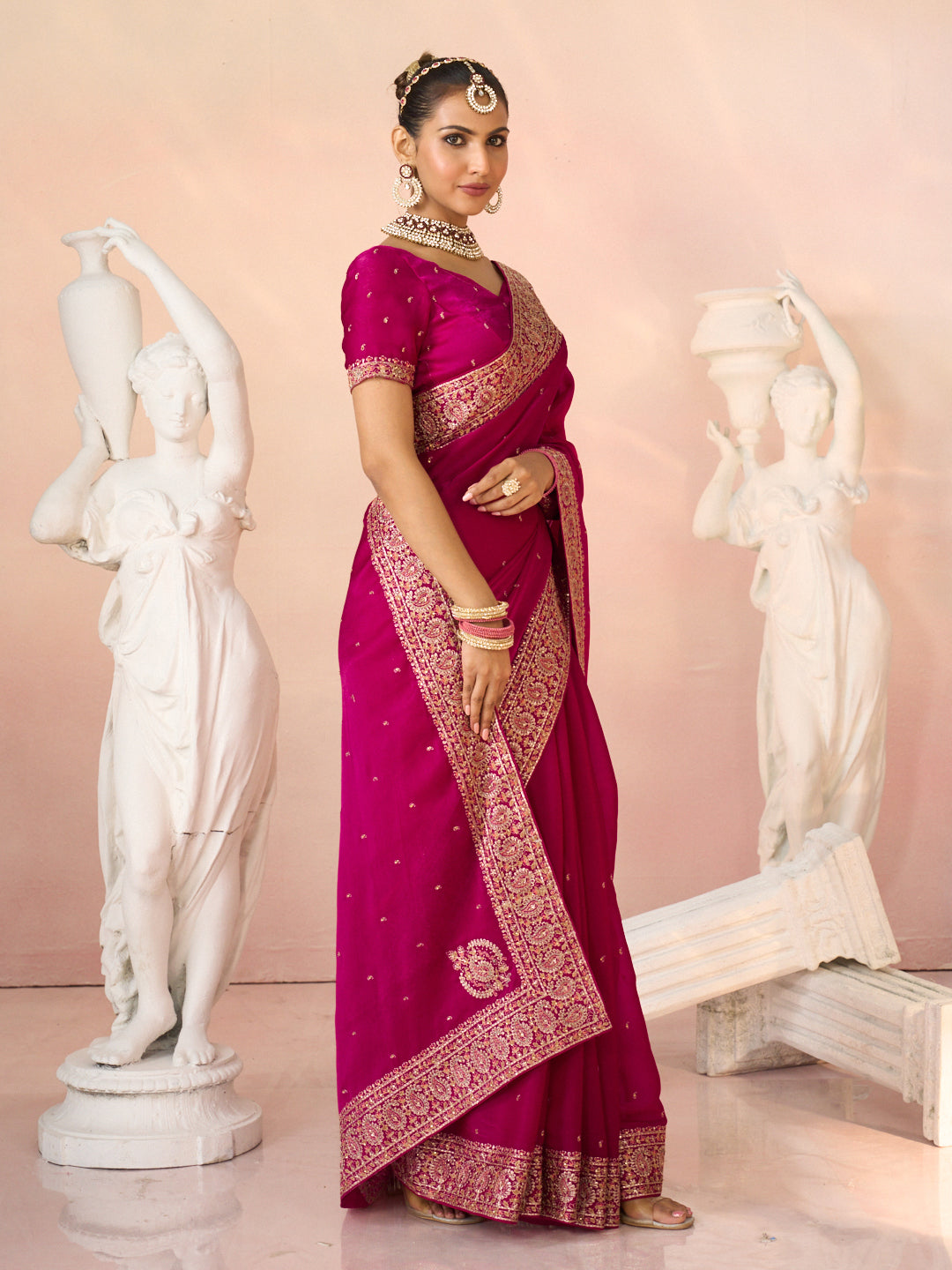 Laxmipati Kesaar Bhog Silk Floral Embroidered Saree in Magenta Color