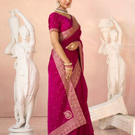 Laxmipati Kesaar Bhog Silk Floral Embroidered Saree in Magenta Color