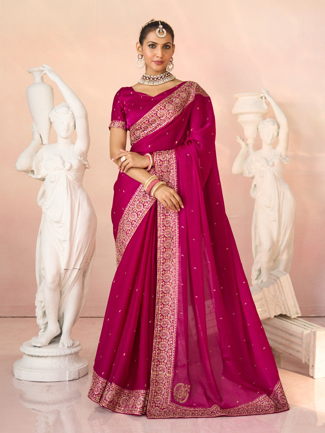 Laxmipati Kesaar Bhog Silk Floral Embroidered Saree in Magenta Color