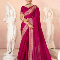 Laxmipati Kesaar Bhog Silk Floral Embroidered Saree in Magenta Color