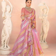 Laxmipati Kesaar Bhog Tissue Organza Floral Embroidered Saree in Pink Color