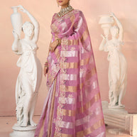Laxmipati Kesaar Bhog Tissue Organza Floral Embroidered Saree in Pink Color