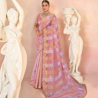 Laxmipati Kesaar Bhog Tissue Organza Floral Embroidered Saree in Pink Color